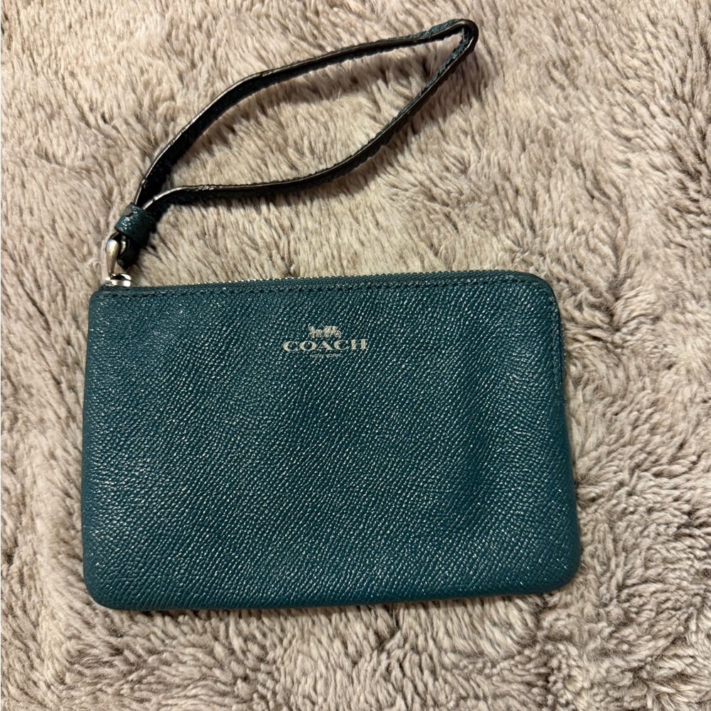 Coach Metallic Green Leather Wristlet